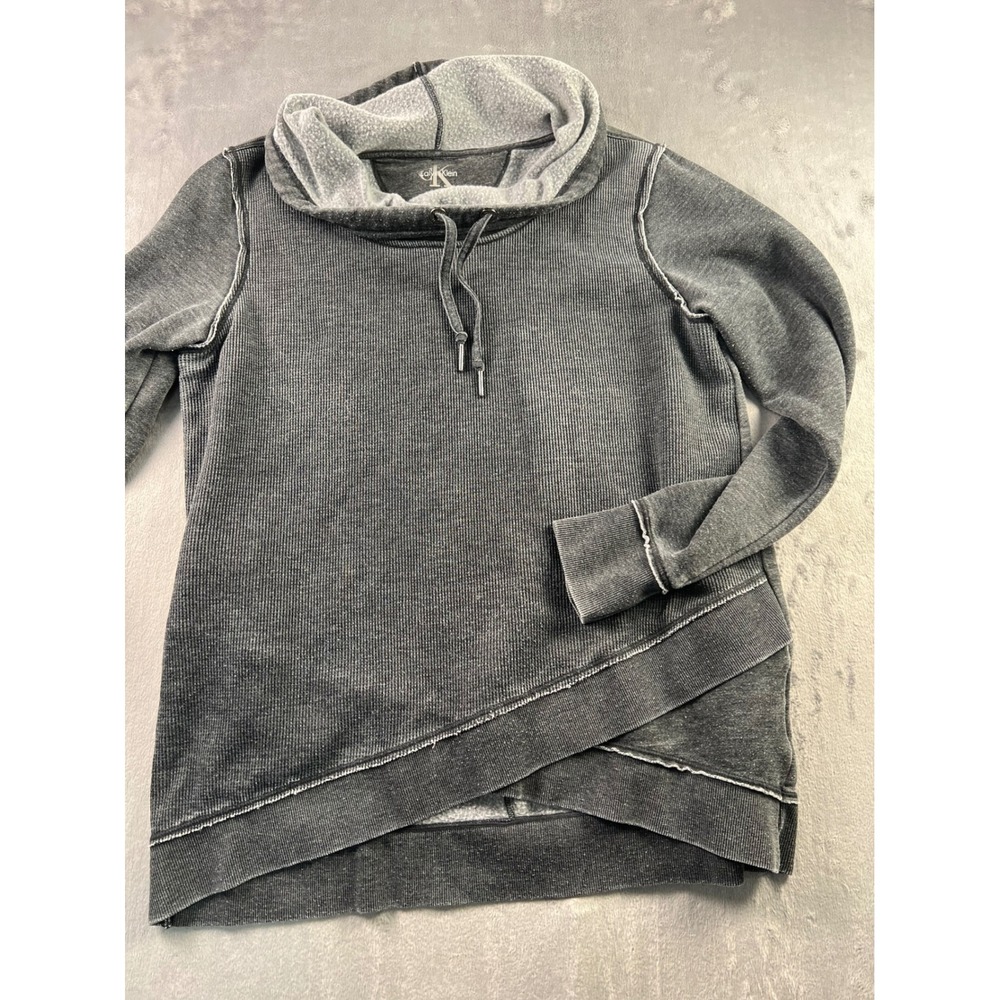 Calvin Klein Performance Cowl Neck Hoodie Gray Ribbed Acid Wash Pullover Medium